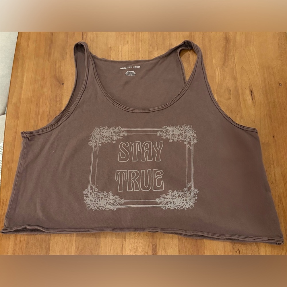 American Eagle Brown “Stay True” Graphic Relaxed Fit Crop Tank Top - XL